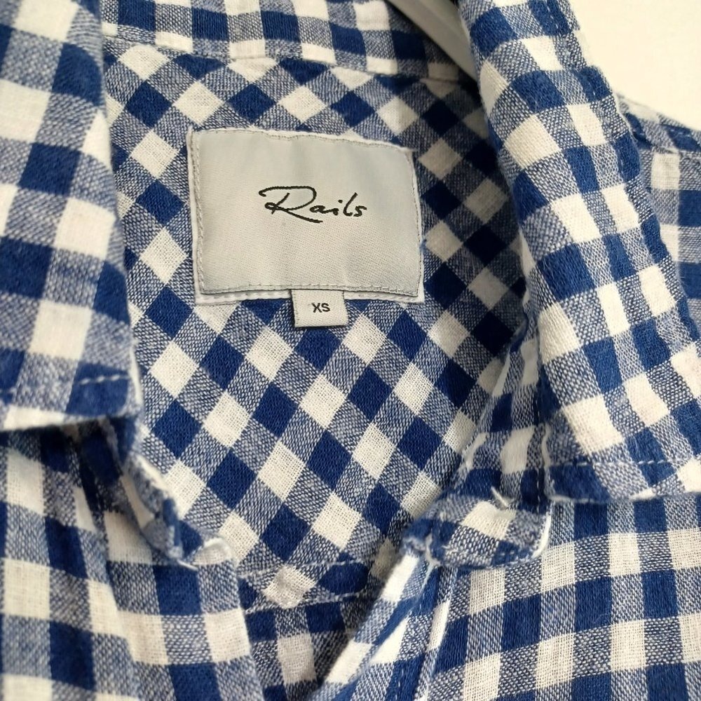 Rails Womens Blue White Gingham Tie Front Button Down Shirt XS Cropped Long Slv - Picture 4 of 12